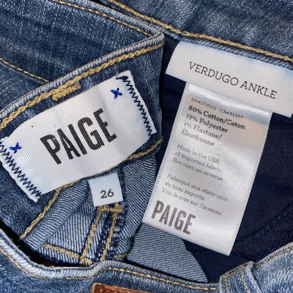 Paige Blue Verdugo Ankle Skinny Jeans Zipper Ankle sz 26 - Picture 2 of 4